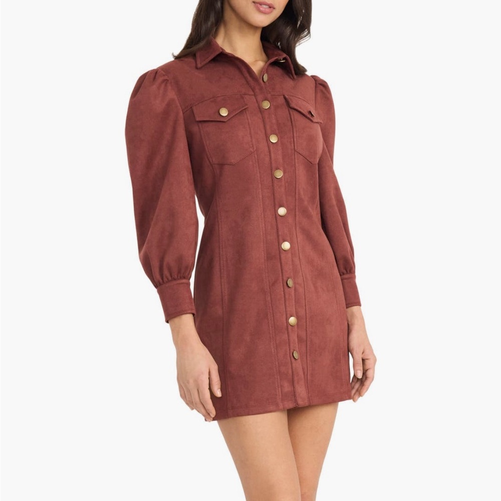 The Good Journey Long‎ Sleeve Faux Suede Mini Dress Rum Raisin Size 8
